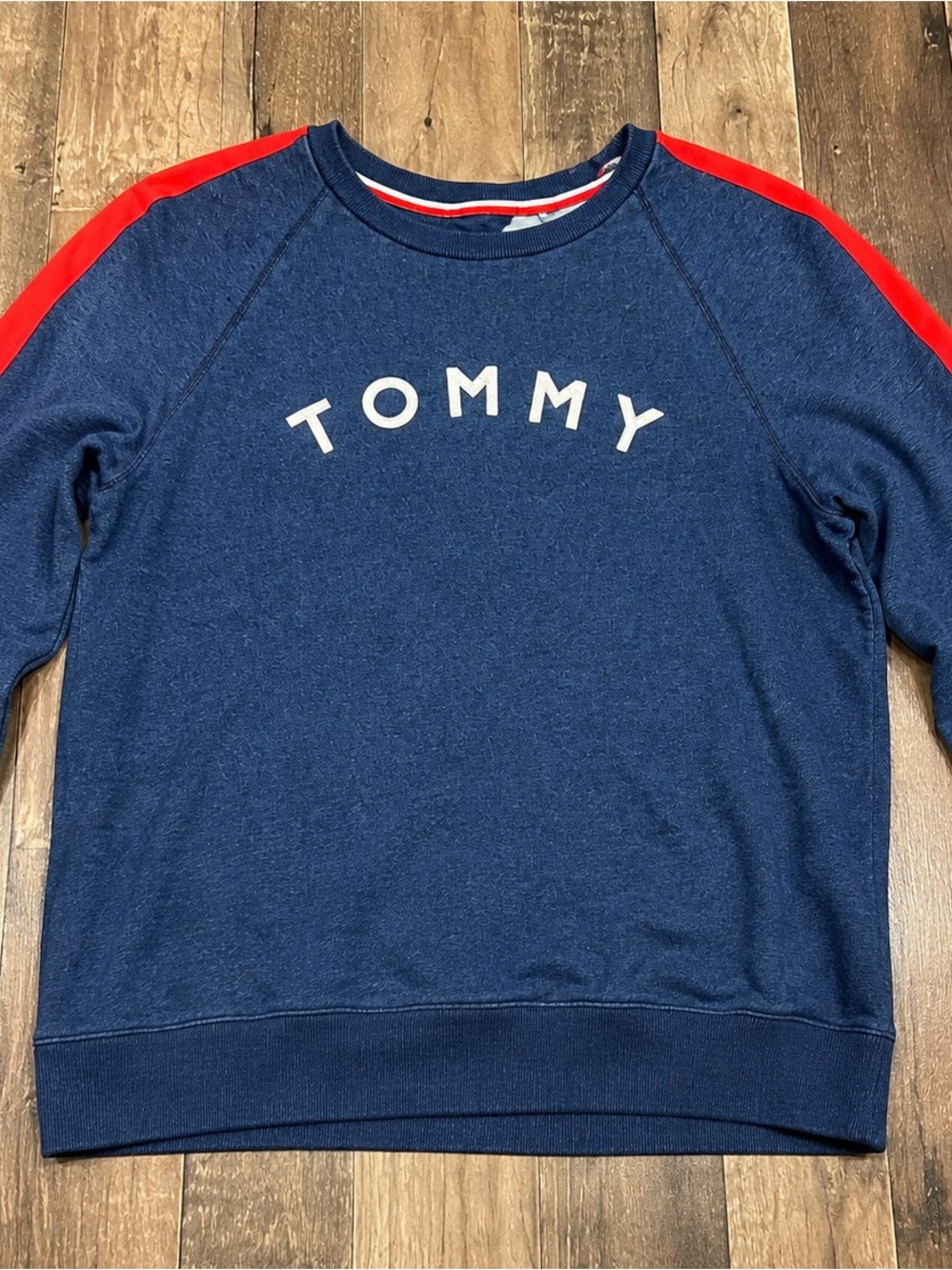 Tommy Hilfiger Navy Crewneck Sweater with Red Shoulder Panels XXL